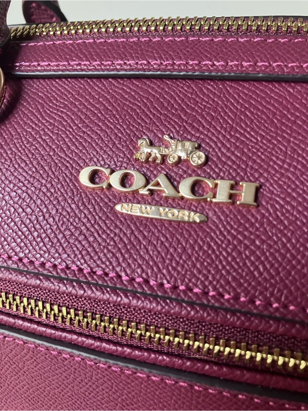 COACH Purse Rowan Satchel Leather Handbag in Berry Pink / Burgundy - Picture 6 of 13